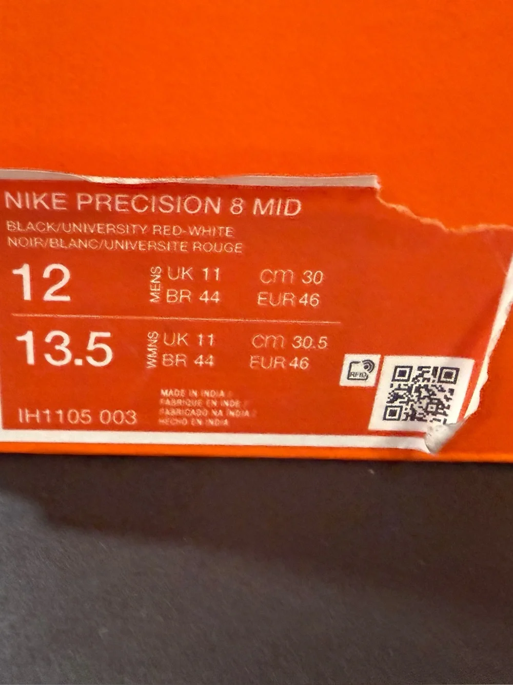 Size 12 - Nike Precision 8 MID Black/White/University Red